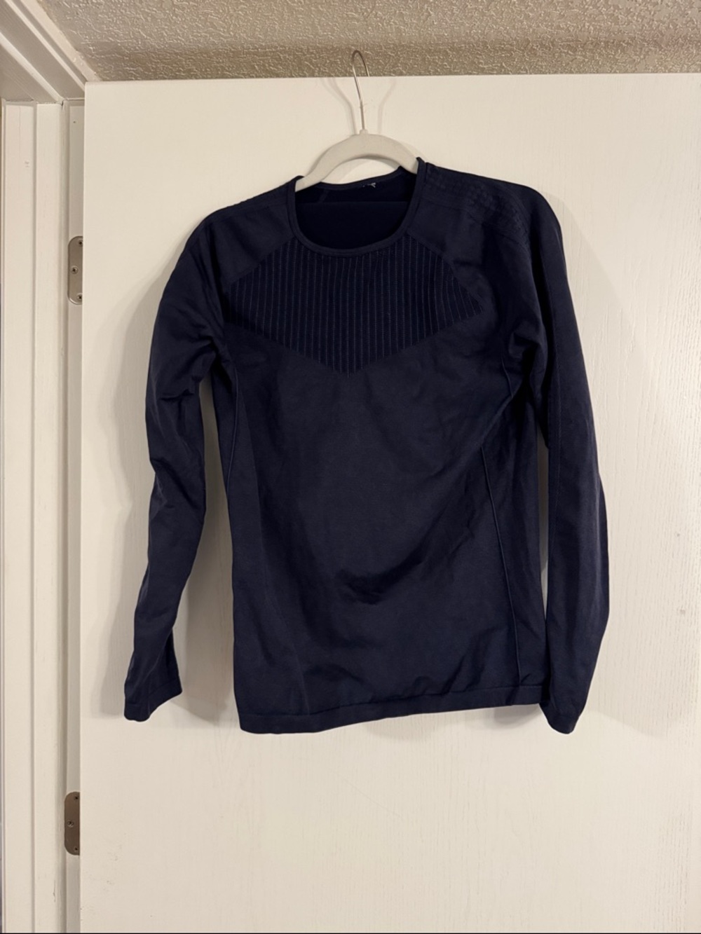 Fabletics Navy Ribbed-Panel Long Sleeve Top